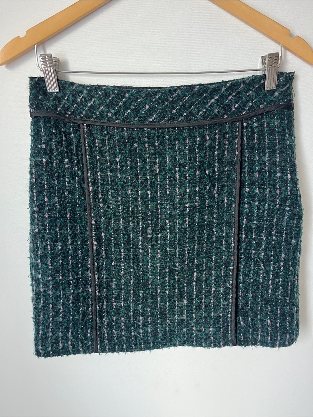Ann Taylor LOFT 2 Skirts White and Black Windowpane A-Line & Green Boucle Tweed